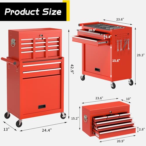 8 Drawer Rolling Metal Tool Chest with Wheels M5083