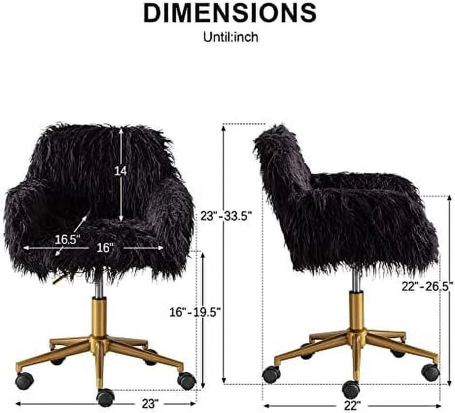 Fluffy Faux Fur Swivel Desk Chair with Wheels U62856