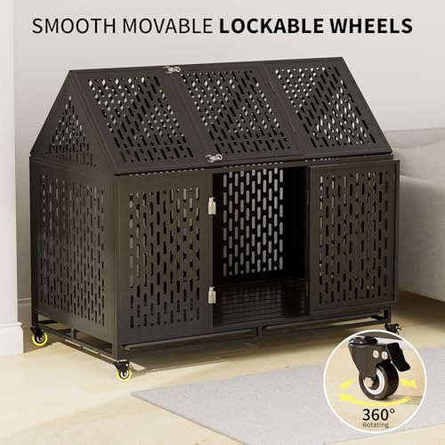 52 Inch Heavy Duty XXL Dog Crate with Open Roof Top, Trays and Wheels O893102