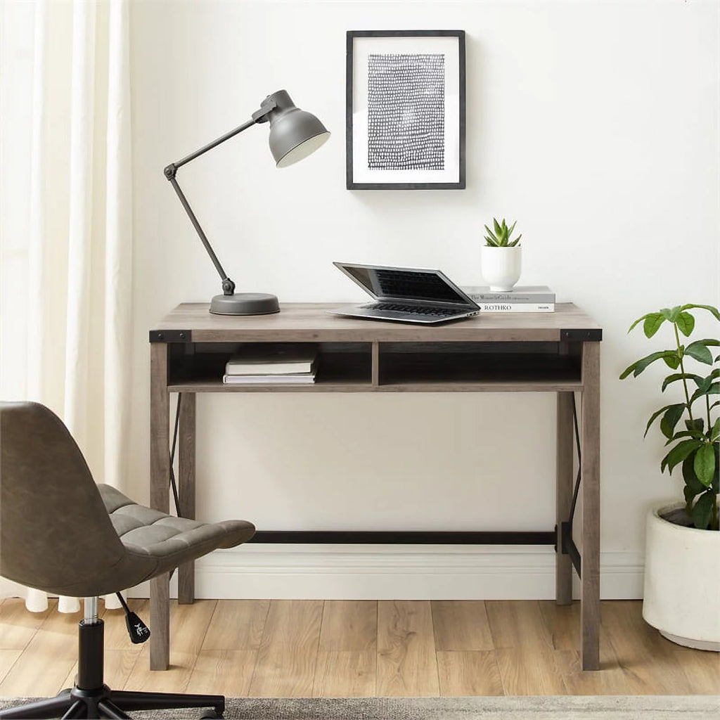 42" Metal and Wood Desk in Gray Wash Q692