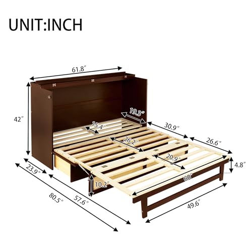 Queen Size Walnut Murphy Bed with Drawers L320