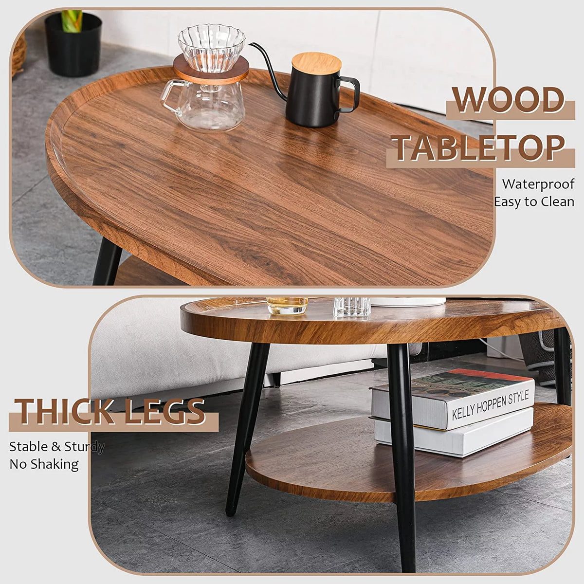 2-Tier Rustic Wood Coffee Table W1506