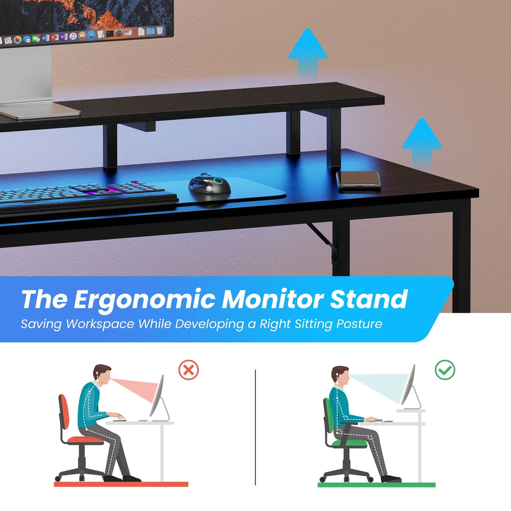 Black L Shaped Desk with Outlets USB Ports and Storage Shelves Y24022