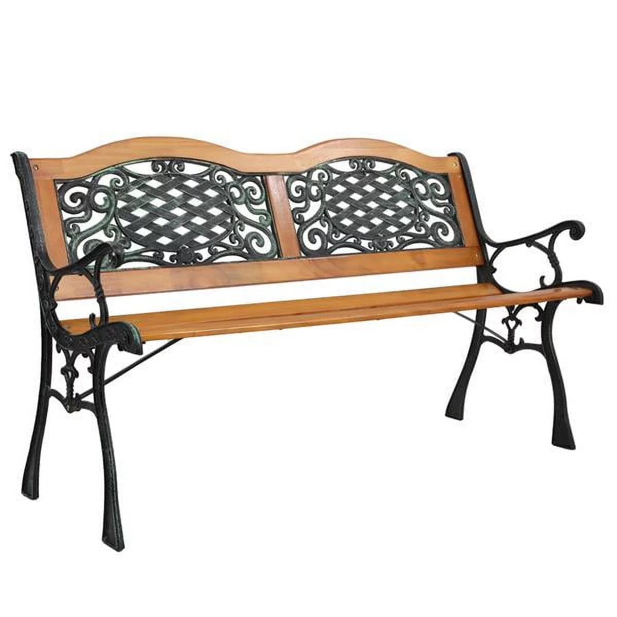 49" Hardwood Slats Cast Iron Frame Garden Bench Z80863