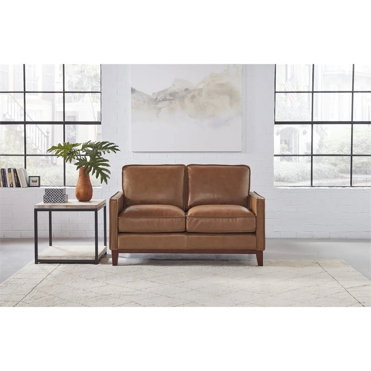 Camel Brown Leather Loveseat F893