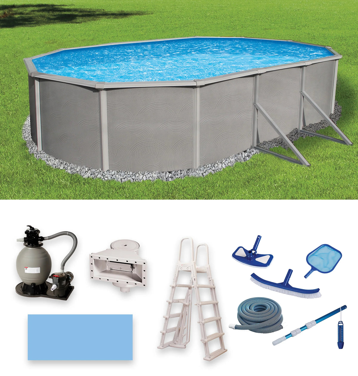 12-ft x 24-ft Oval 52-in Deep Metal Wall Swimming Pool Q864577