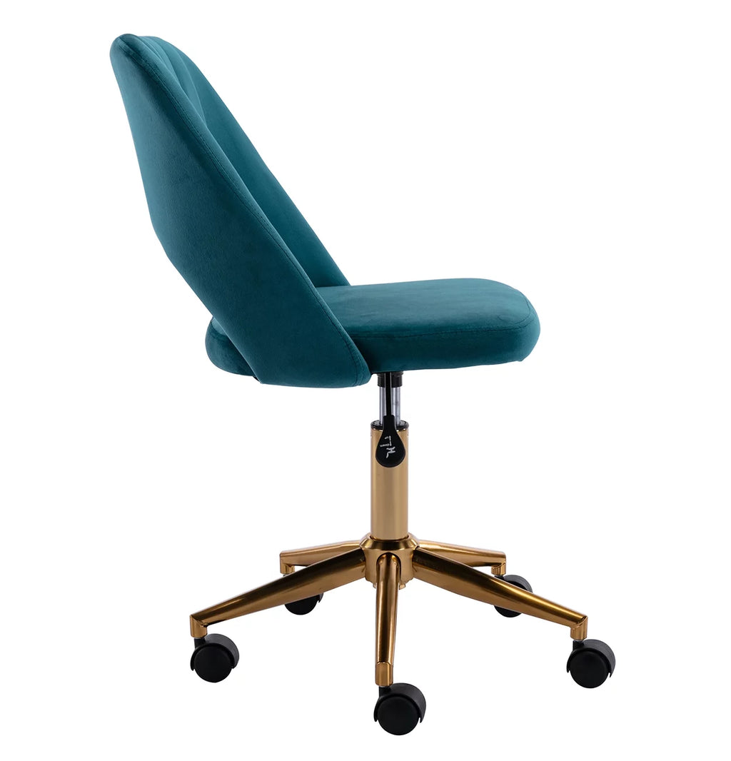 Green Tufted Fabric Task Chair with Gold Base and Wheels J67920