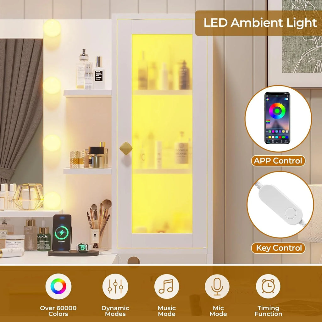 White Vanity with Mirror and Lights X74627