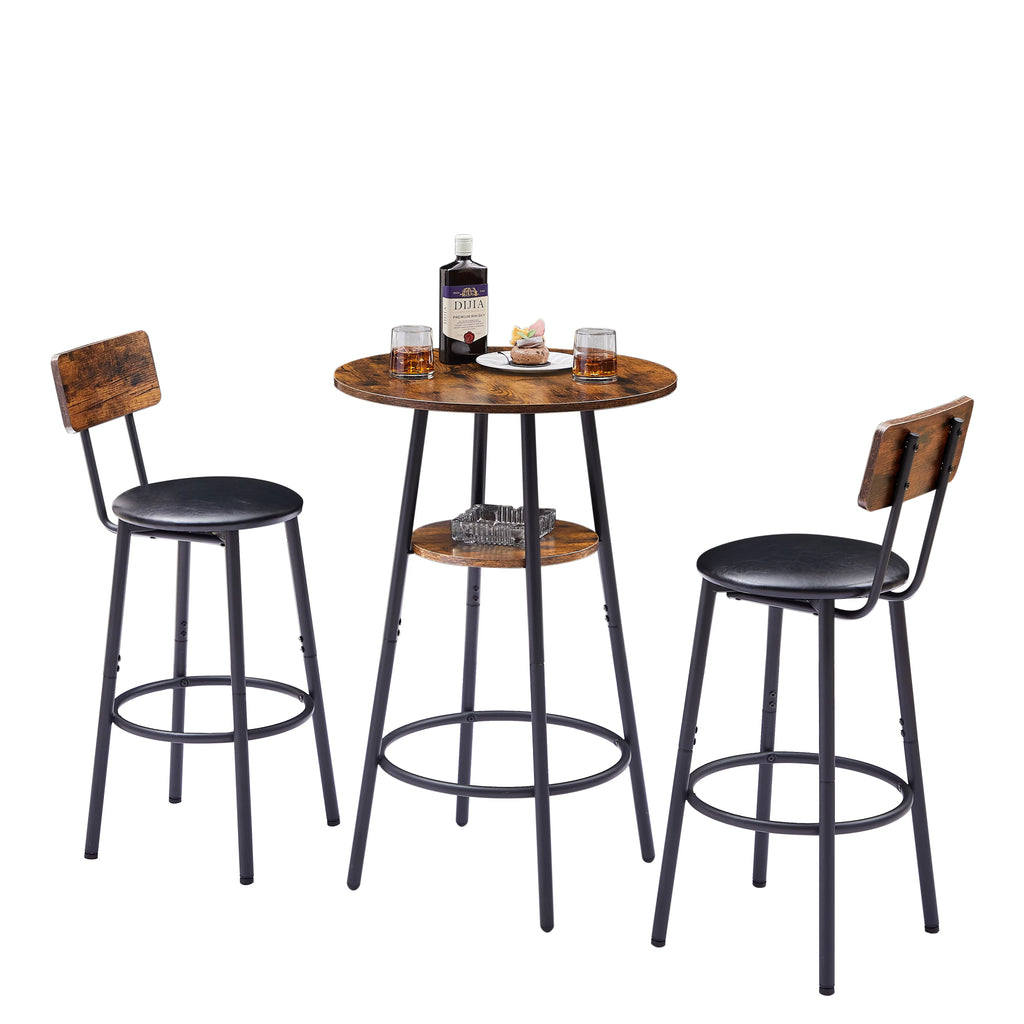Counter Height Dining Set for 2, Metal Bistro Pub Table Set w/ Cushioned Stools Y628817