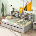 Twin Size Platform Bed with Bookcases and Drawers Gray J435
