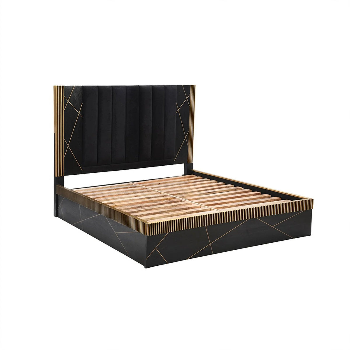 Queen Bed with Wood in Black/Gold Z8918