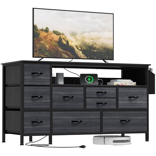 Black 9 Drawer TV Stand with Charging Station N9434