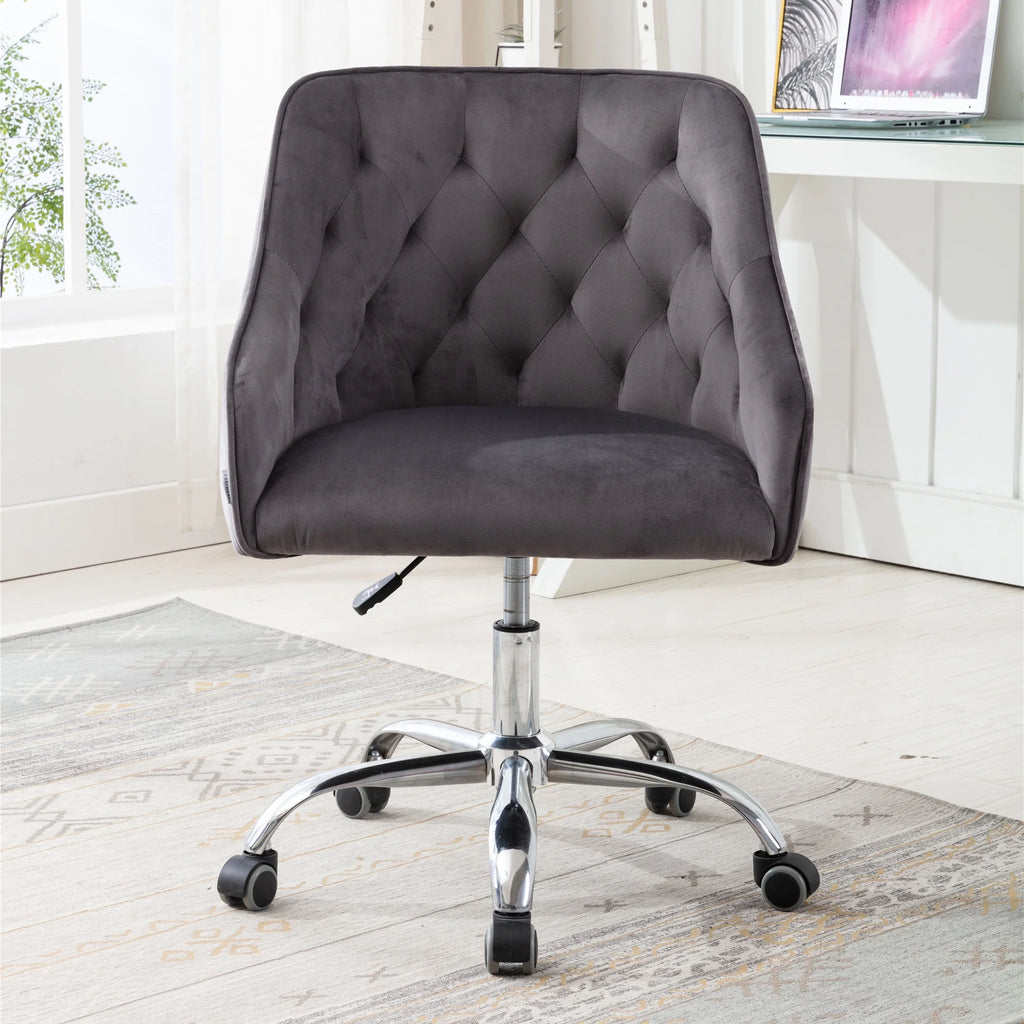 Dark Gray Velvet Swivel Accent Chair with Wheels Q506844