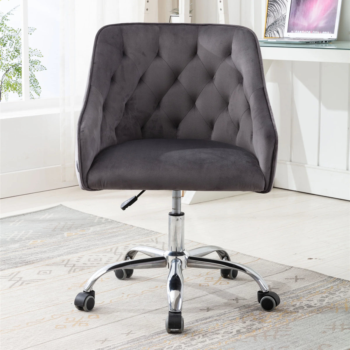 Dark Gray Velvet Swivel Accent Chair with Wheels Q506844