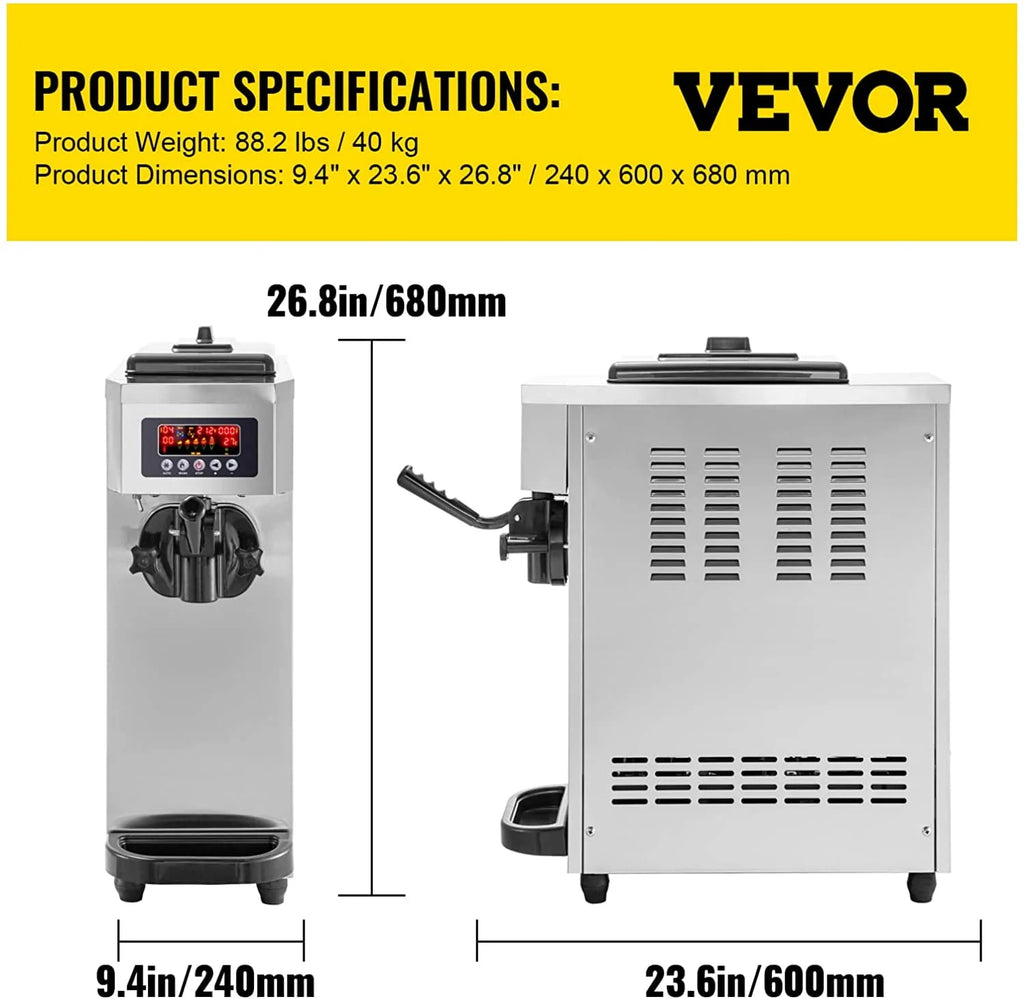 Commercial Ice Cream Maker 4.7-5.3 Gallons Per Hour 1800W Stainless Steel V98460
