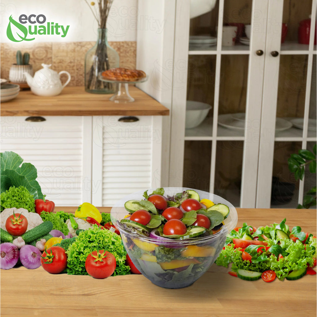 Clear 48oz Disposable Salad Bowls with Lids G4982