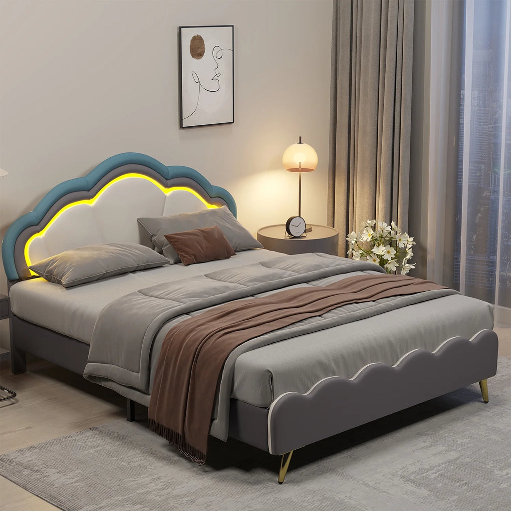 White Velvet Upholstered Twin Size Platform Bed Frame F96227