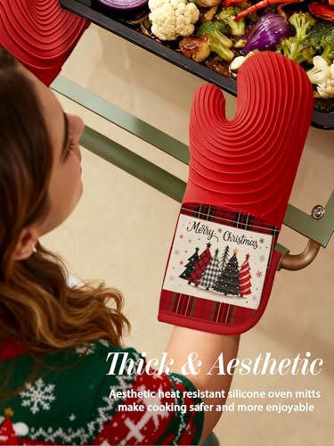 Long Silicone Oven Mitts 2 Pcs Cotton Oven Gloves G146309