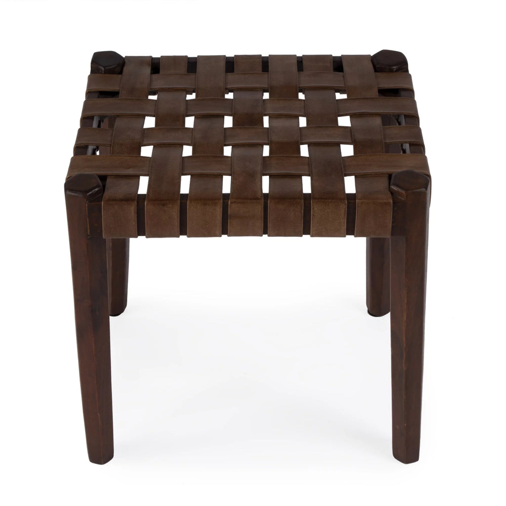 Brown Leather Woven Stool M10891