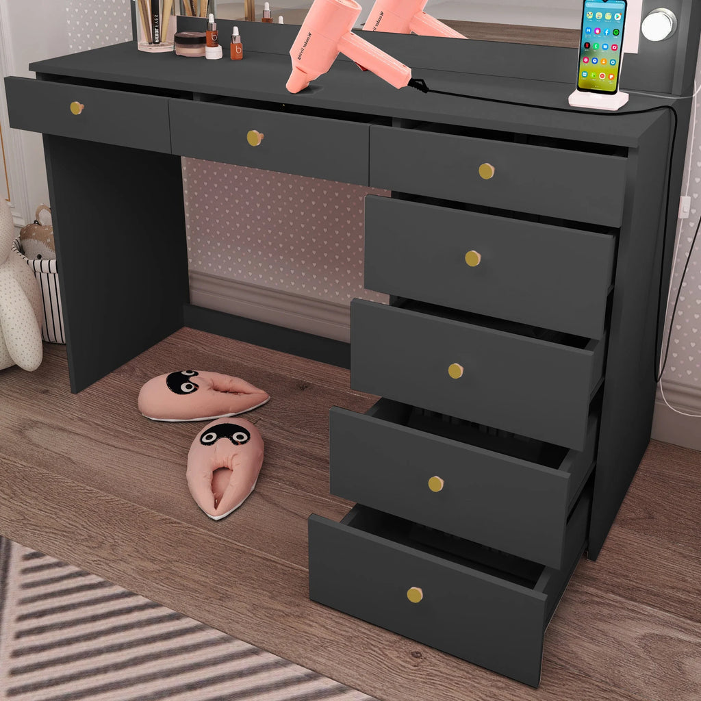 Black Painted Makeup Vanity Table with Light Bulbs G495