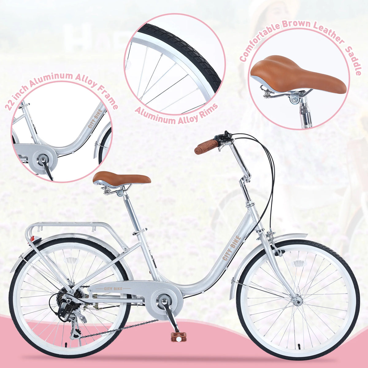 22 Aluminum Alloy 7 Speed Purple City Bike H136