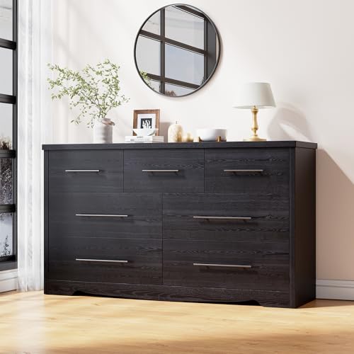 Black 7 Drawer Wood Dresser with Metal Handles J3337