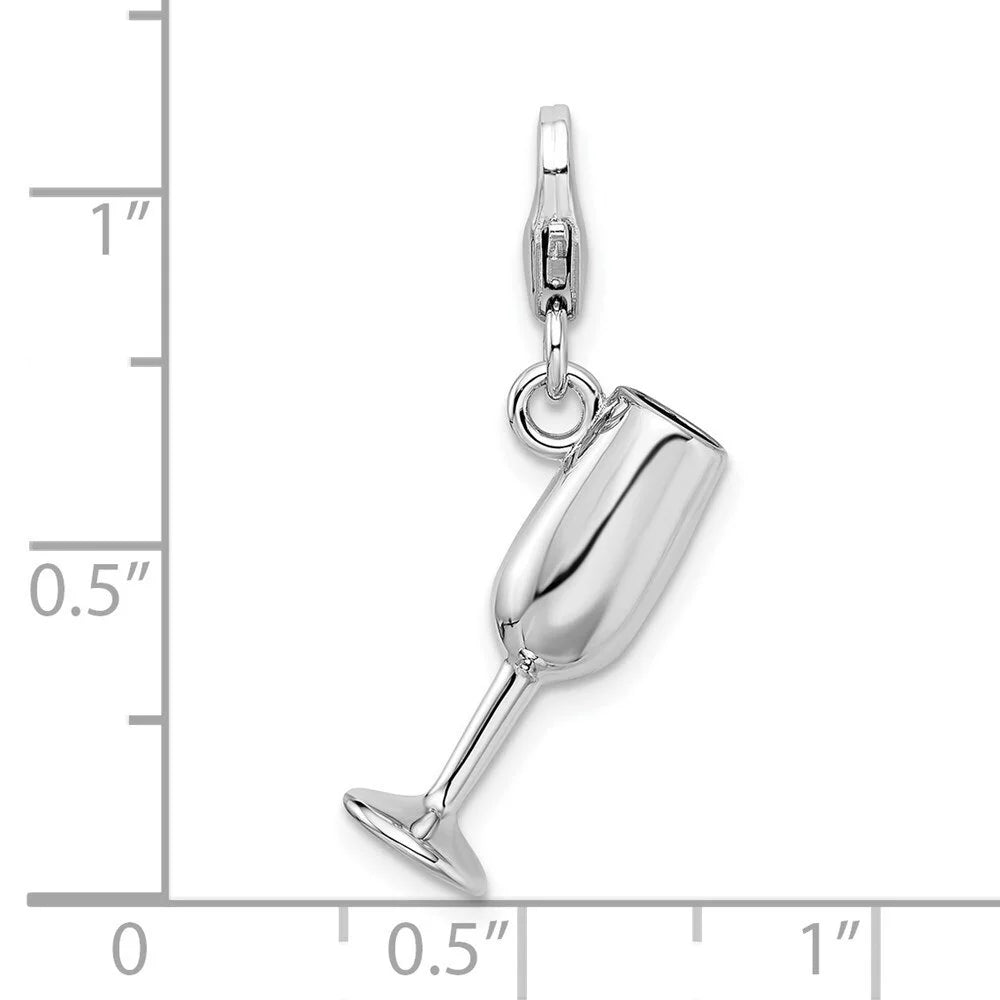 Sterling Silver 3-D Enameled Red Wine Glass Charm I409077