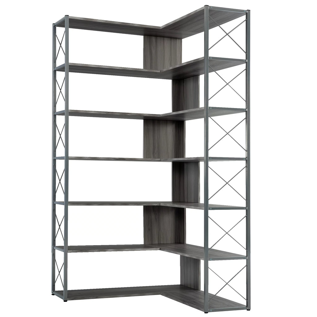 L-Shaped Corner Bookshelf with Metal Frame J2871