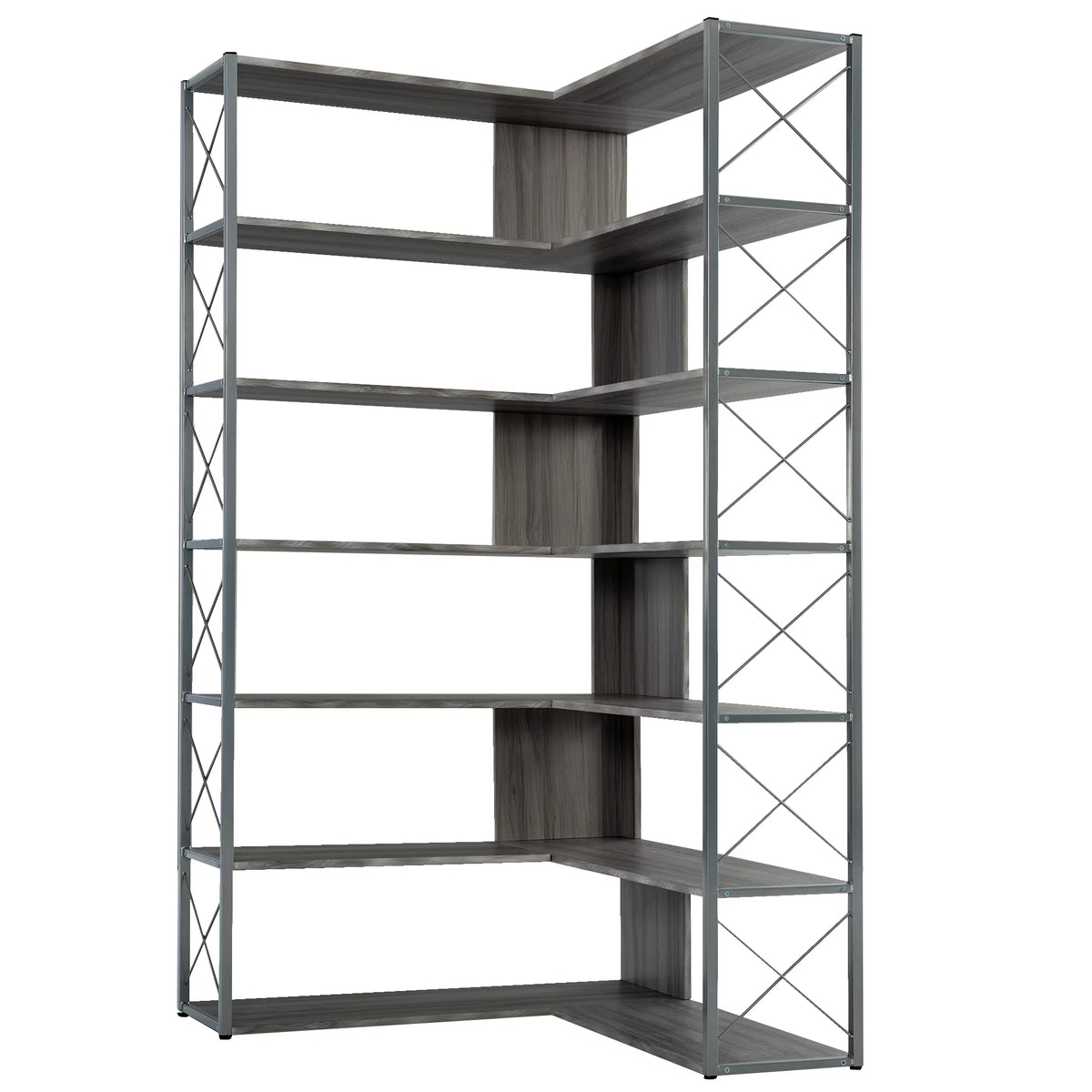 L-Shaped Corner Bookshelf with Metal Frame J2871