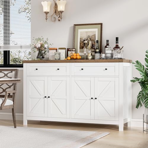 55" White Buffet Sideboard Cabinet with Drawers and Shelves M976949