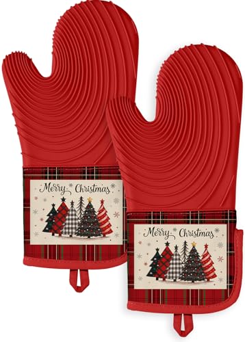 Long Silicone Oven Mitts 2 Pcs Cotton Oven Gloves G146309