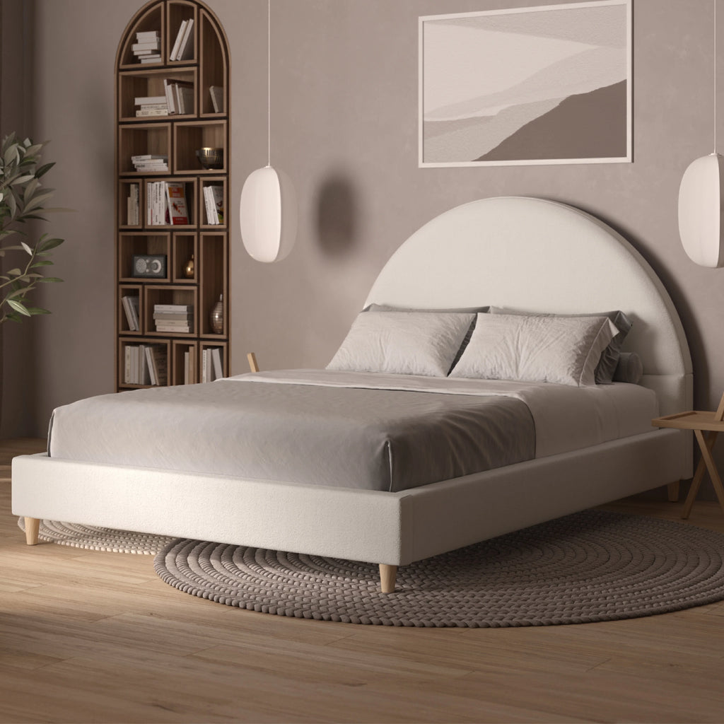 Queen Boucle Arched Headboard Platform Bed O16876