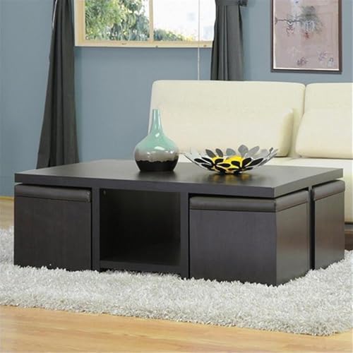 Dark Brown Table and Stool Set with Hidden Storage X88414