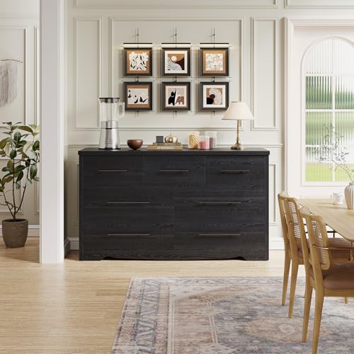 Black 7 Drawer Wood Dresser with Metal Handles J3337