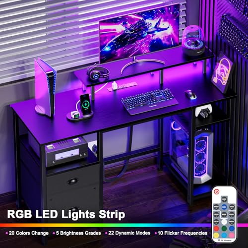61" Computer Desk with Power Outlet and LED Lights N22195