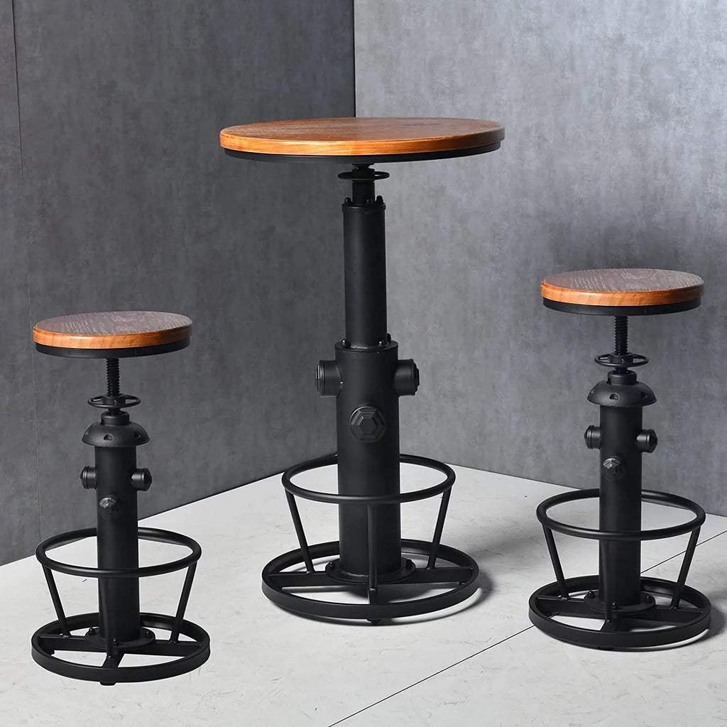 Industrial Bar Table Swivel Round Wooden Top Height Adjustable Bistro Table J753510