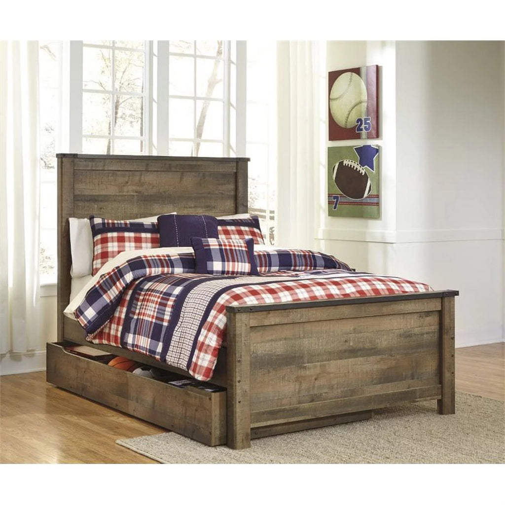 Full Panel Bed with Trundle in Brown X75153