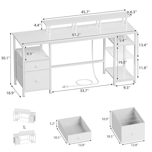 61" Computer Desk with Power Outlet and LED Lights N22195