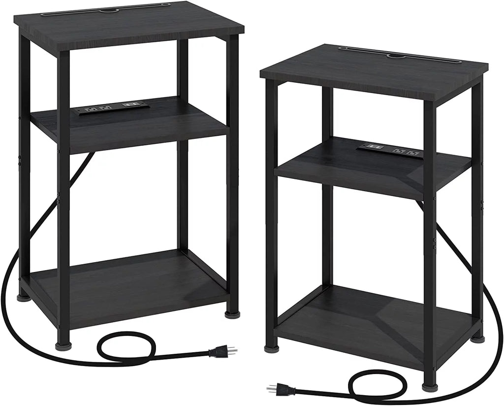 Nightstands Set of 2 with Charging Station and Storage Shelf M87405