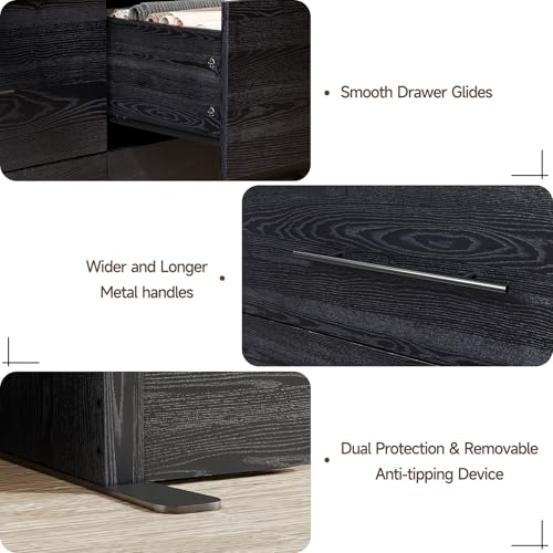 Black 7 Drawer Wood Dresser with Metal Handles J3337