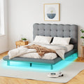 Queen Size Upholstered Platform Bed Frame with LED Light U6561
