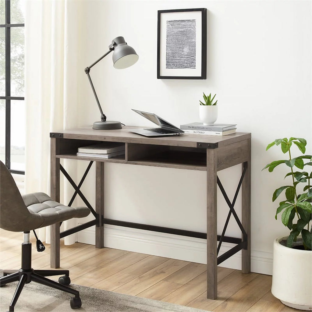 42" Metal and Wood Desk in Gray Wash Q692