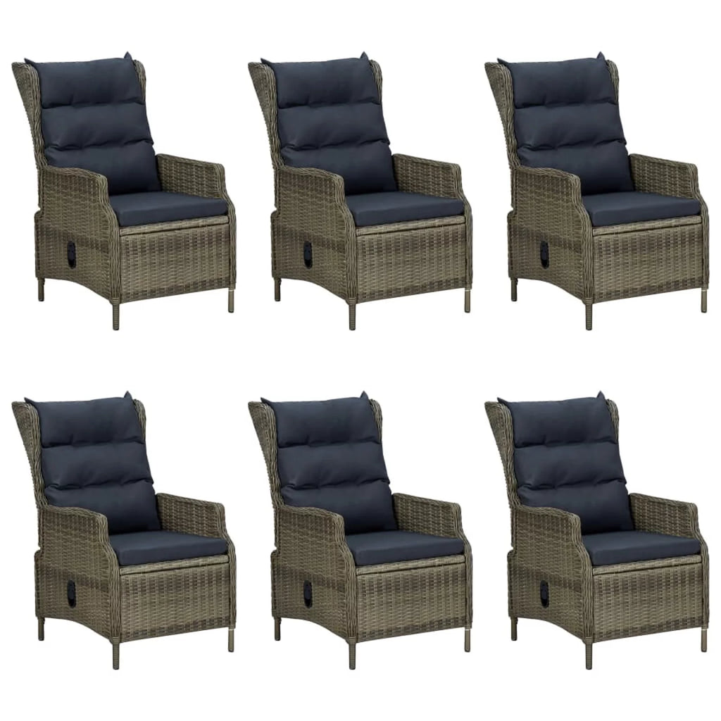 7 Piece Patio Dining Set Glass Tabletop Table and 6 Chairs with Cushion Brown Poly Rattan M456