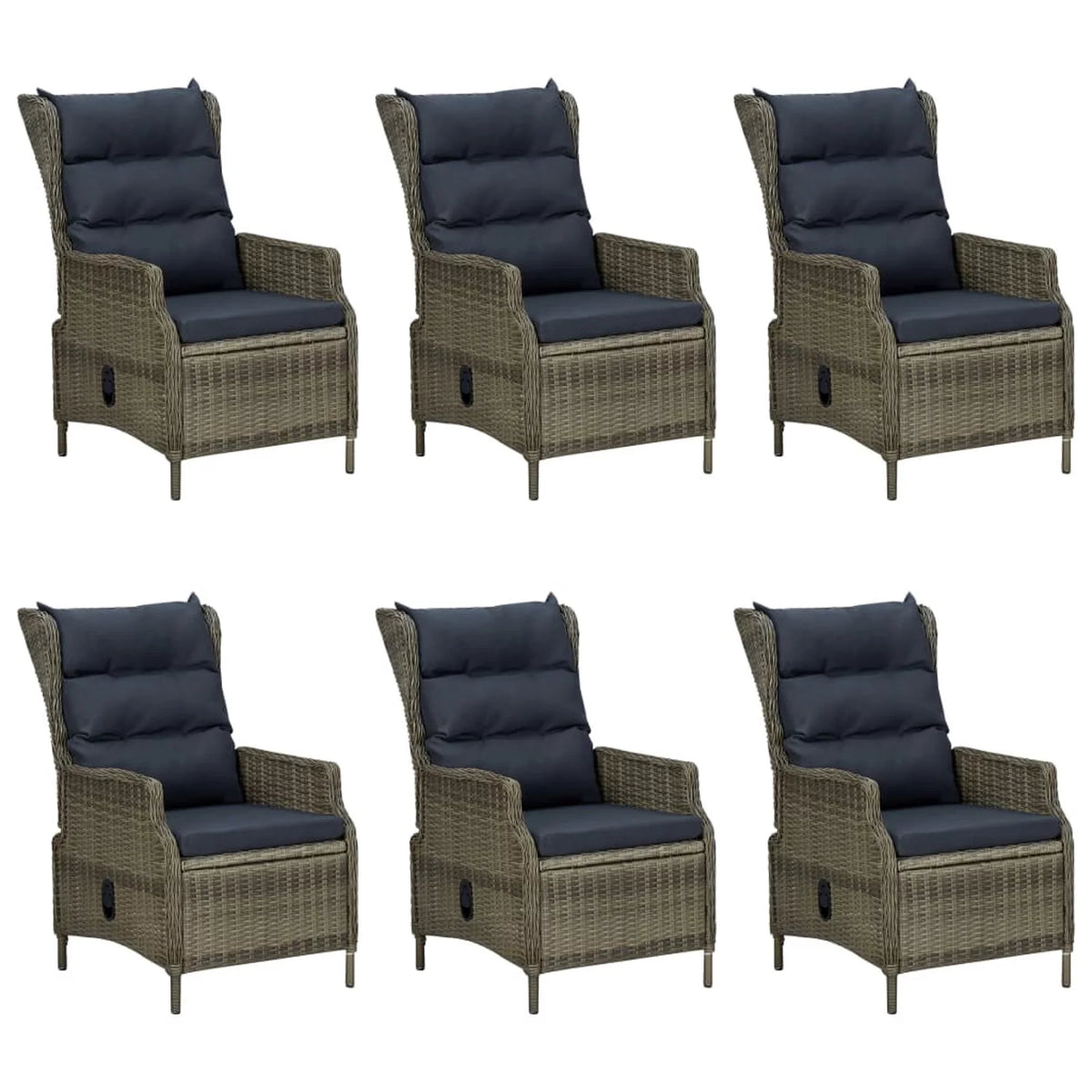 7 Piece Patio Dining Set Glass Tabletop Table and 6 Chairs with Cushion Brown Poly Rattan M456
