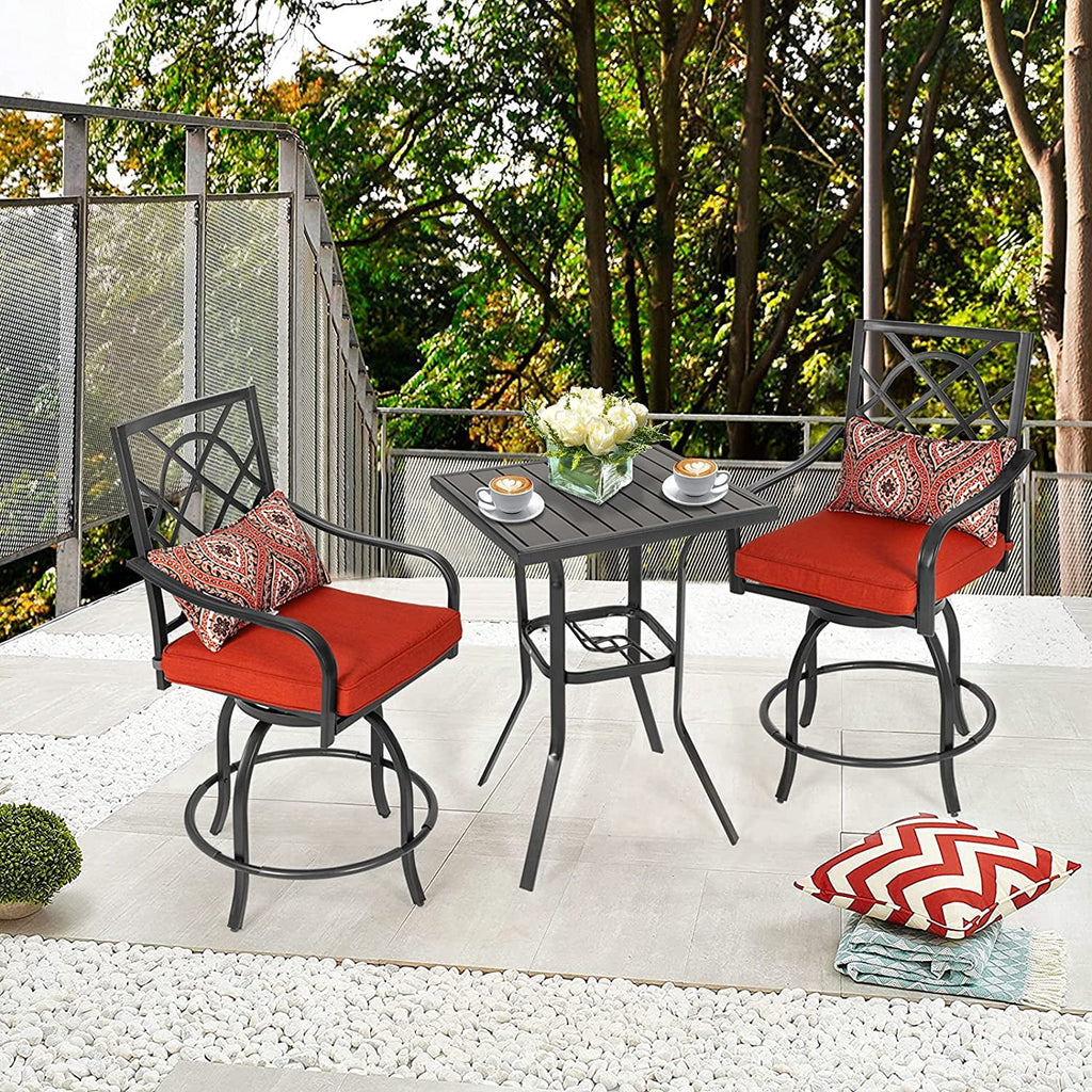 3 Pieces Outdoor Bar Height Bistro Set with Swivel Stools and Table, Black P28995