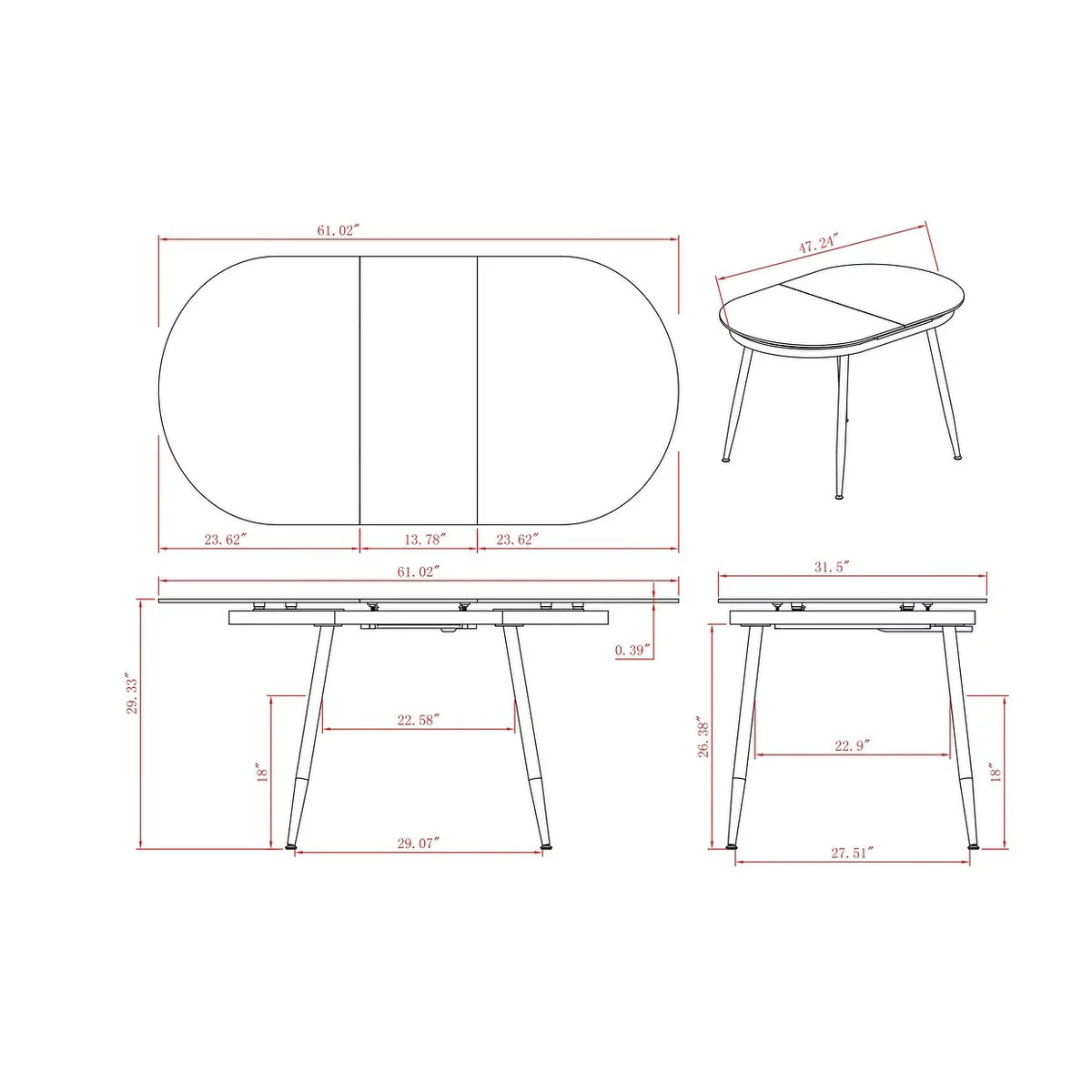 Chrome Self-storing Extension Dining Table M741