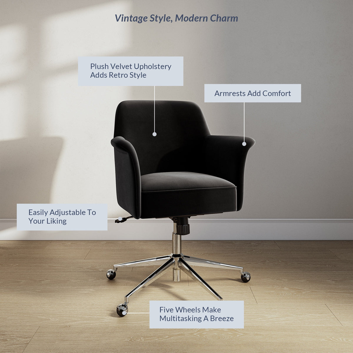 Black Velvet Upholstered Desk Chair F94830