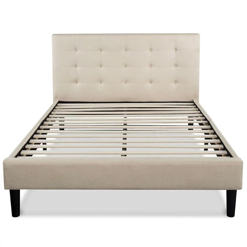 Full size Platform Bed Frame with Tufted Upholstered Headboard G271672