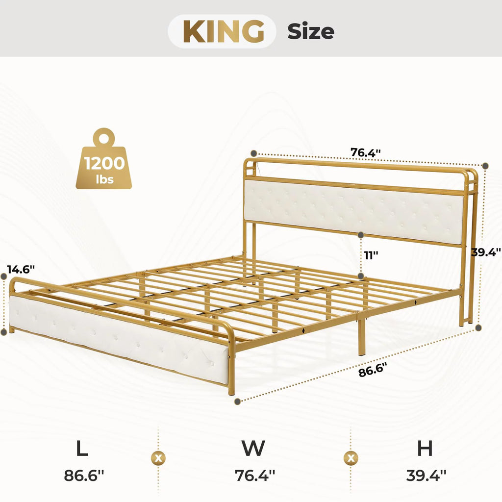 King Bed Frame with Storage Headboard and USB-C Charging Station Y891