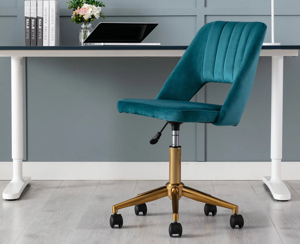 Green Tufted Fabric Task Chair with Gold Base and Wheels J67920